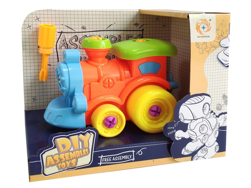 Szerelhető vonat csavarozó készlet - színes mozdony