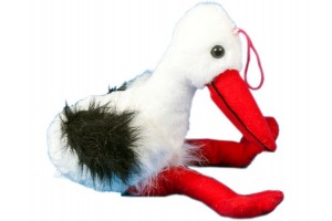 Gólya plüssfigura 34 cm - piros csőr és láb