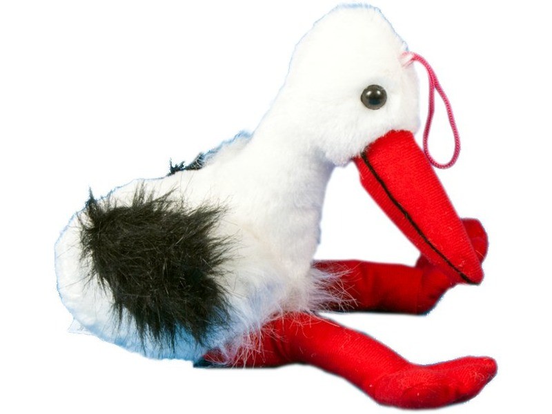 Gólya plüssfigura 34 cm - piros csőr és láb