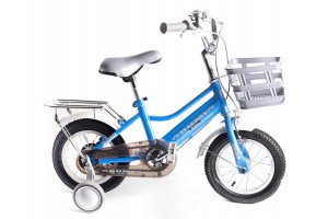 BMX 12 gyerek kerékpár pótkerékkel és kosárral, kék