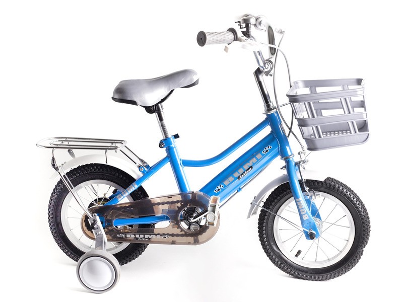 BMX 12 gyerek kerékpár pótkerékkel és kosárral, kék