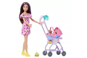 Barbie bébiszitter játékszett babakocsival