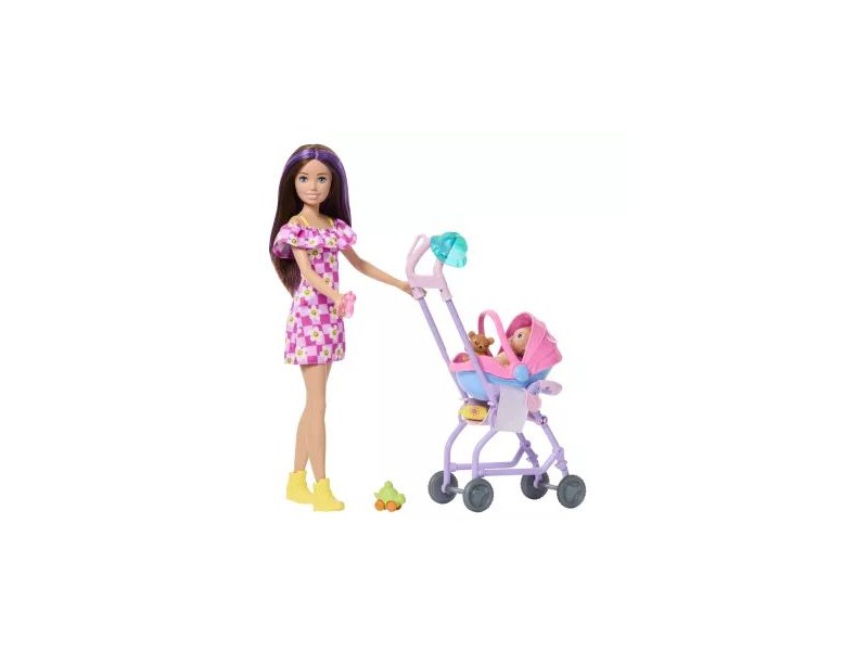 Barbie bébiszitter játékszett babakocsival