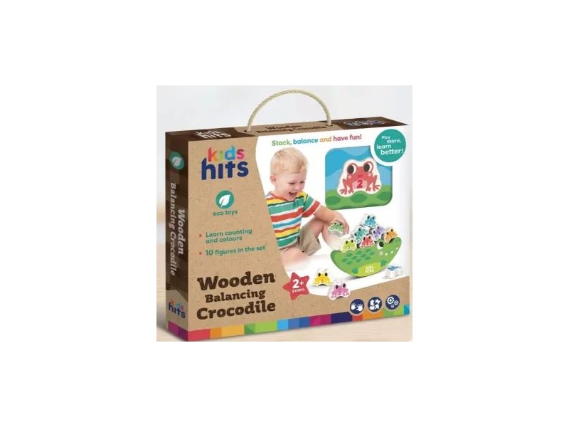 Fa egyensúlyozó krokodil - színes számozott békák