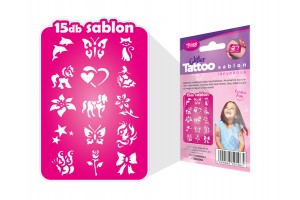 Tytoo lányos sablon szett 15 db — cica, pillangó, póniló