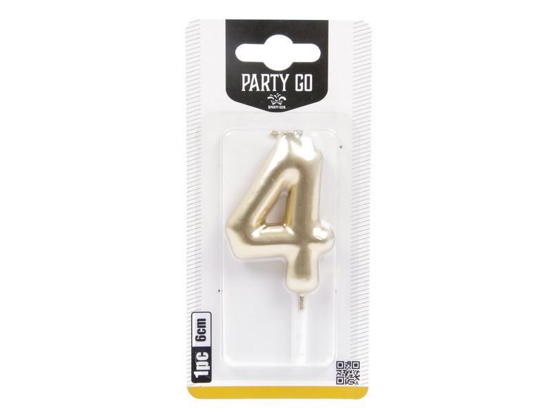 Arany 4-es számgyertya 6 cm - tortadísz