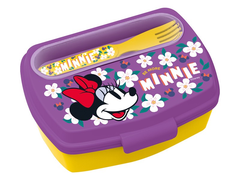 Minnie műanyag szendvicstartó, kanál és villa