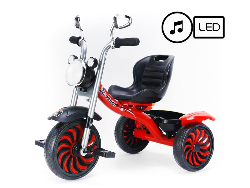 Piros zenélő, világító tricikli