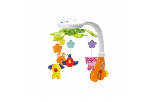 Állatos zenélő kiságyforgó - cica, kutya, madár, nyuszi