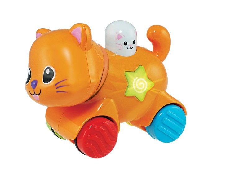 Cica zenélő guruló bébijáték narancssárga kiscicával