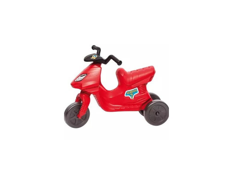 Piros háromkerekű robogó - háttámlás ülés, matricákkal