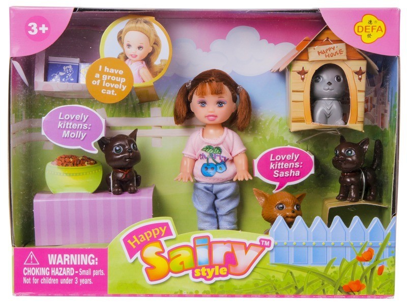 Sairy baba cicákkal (10 cm) - 4 macskával