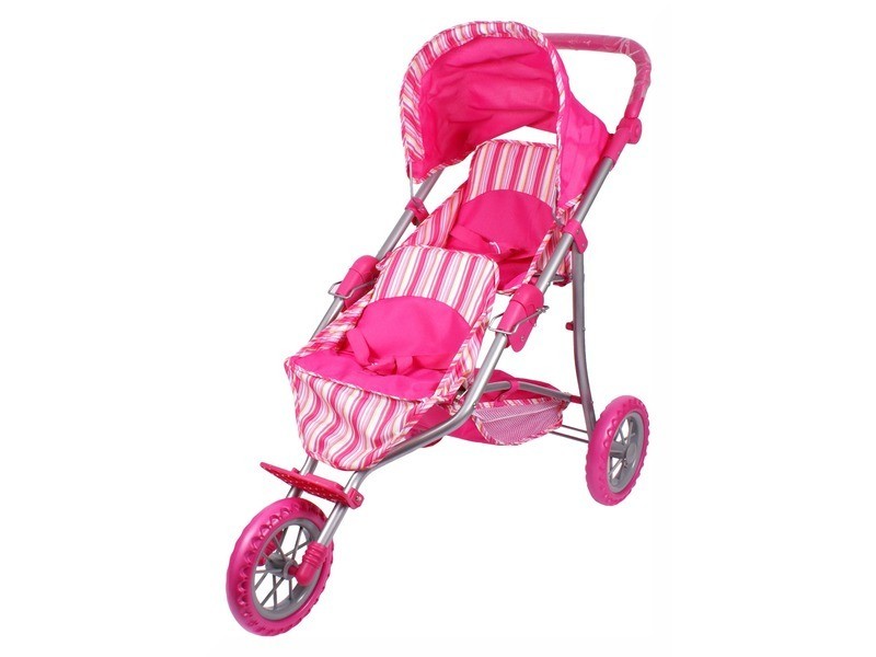 Háromkerekű iker babakocsi rózsaszín - két játékbabához