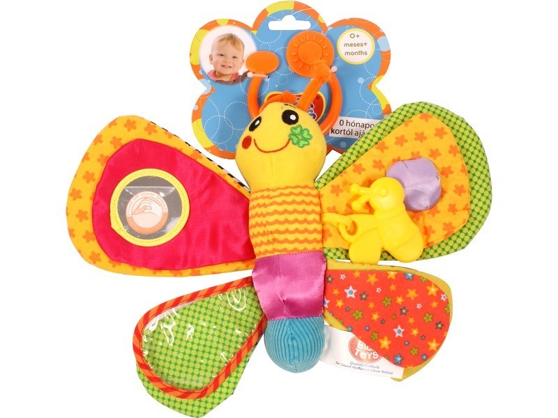 Pillangó activity bébijáték: puha textil, rágóka, tükör