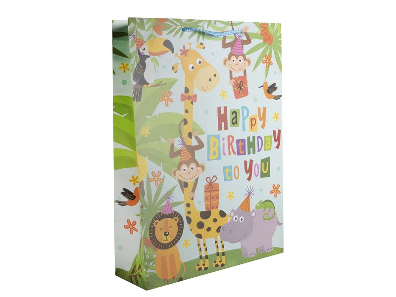 Papírtasak 'Boldog szülinapot' állatos 11x14 cm