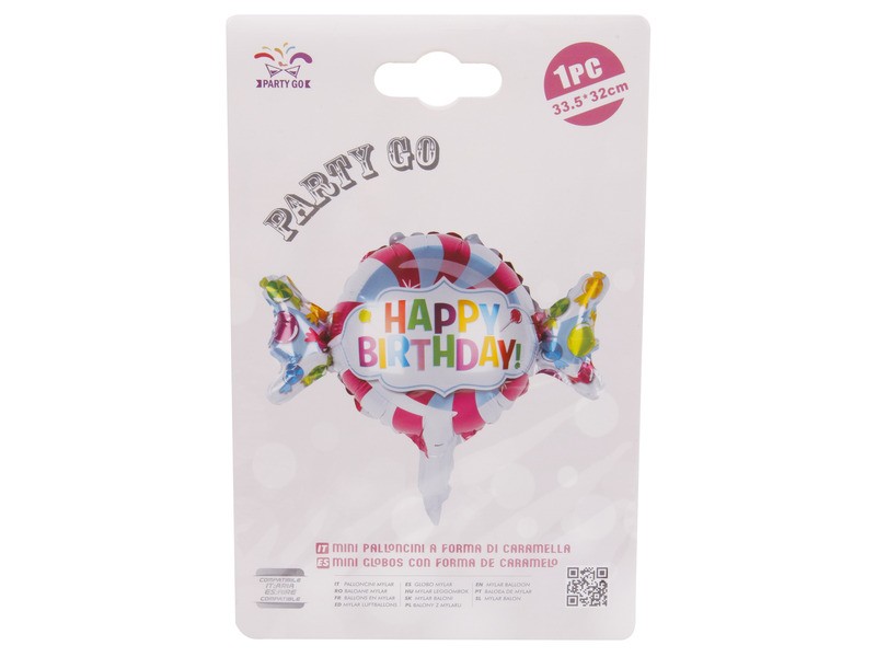 Fólia lufi 33 cm - Happy Birthday (cukorka)