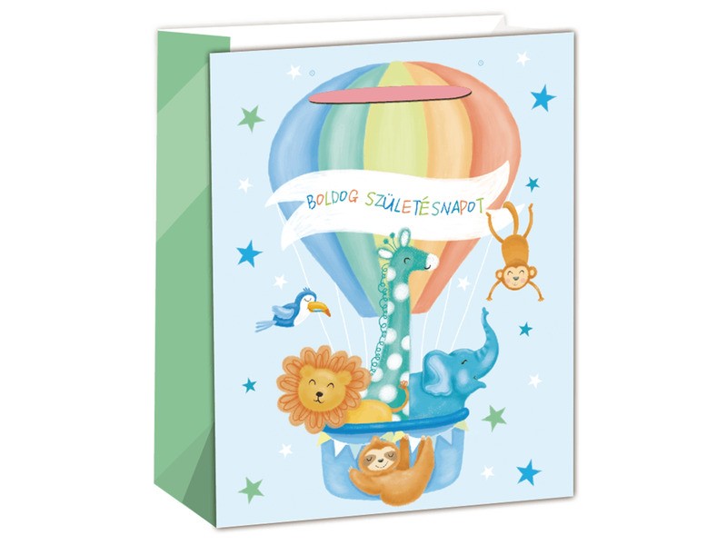 Papírtasak Boldog szülinapot léghajós 26x32 cm