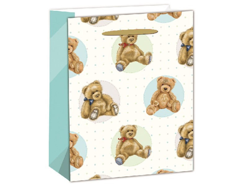 Papírtasak macikkal 26x32 cm – mintás ajándéktasak