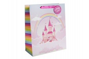 Kastély mintás papírtasak 31x42 cm, zsinóros fogantyú