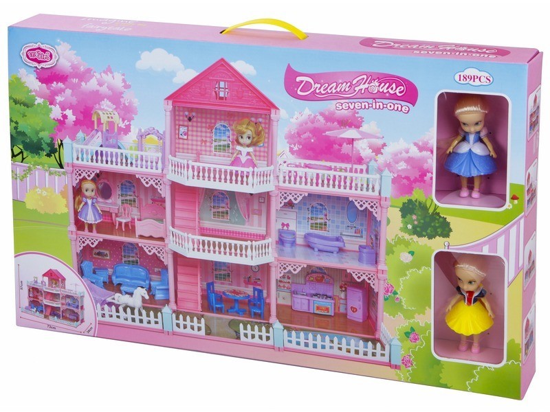 Emeletes babaház 73 x 34 x 57 cm, bútorokkal