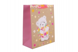 Papírtasak macival és virággal 26x32 cm