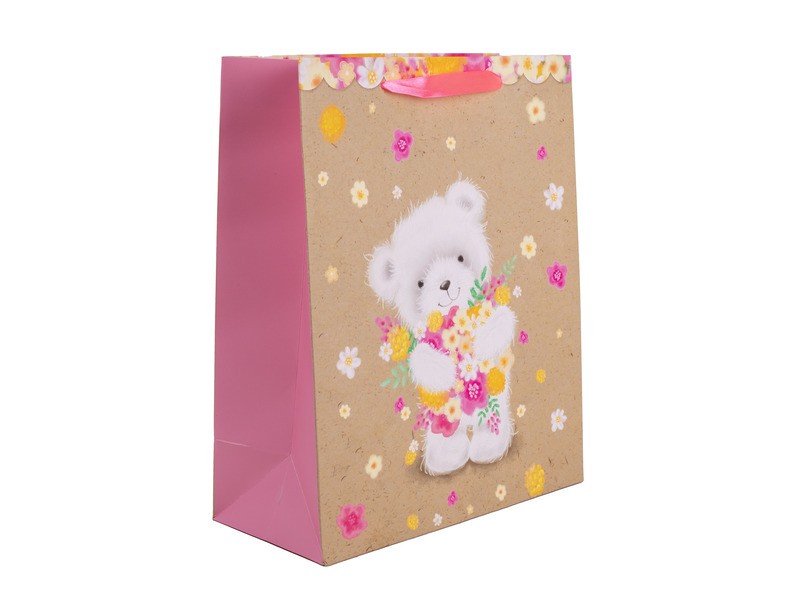 Papírtasak macival és virággal 26x32 cm