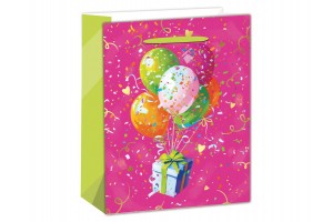 Papírtasak 26x32 cm, rózsaszín lufikkal