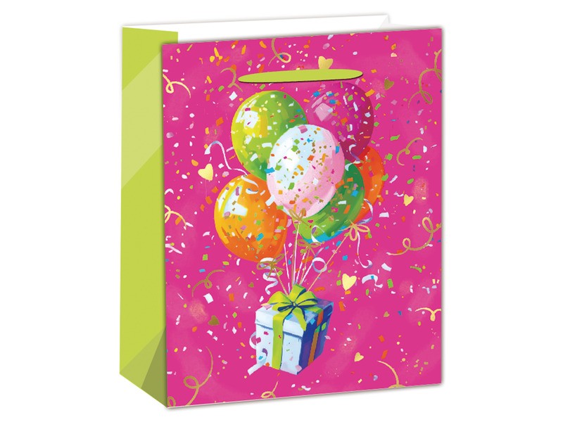 Papírtasak 26x32 cm, rózsaszín lufikkal