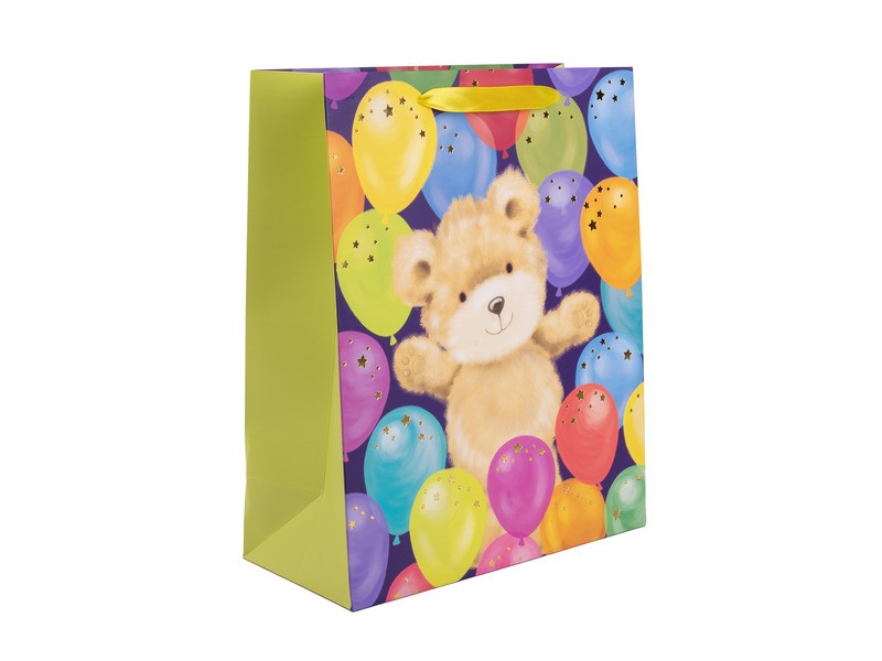 Papírtasak macival és lufikkal (26×32 cm)