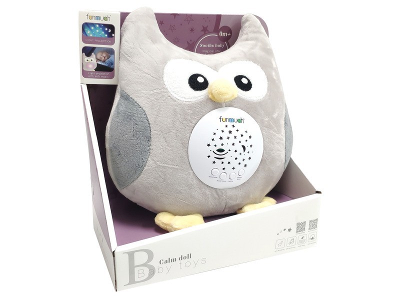 Bagoly zenélő világító bébijáték - csillagvetítés