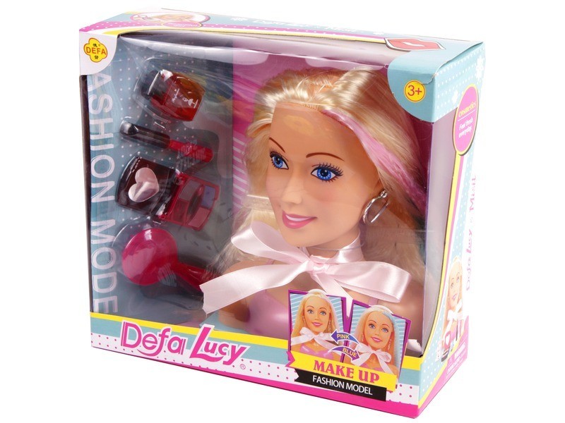 Defa Lucy sminkelhető babafej 18 cm - sminkkészlet