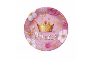 Korona mintás papírtányér 18 cm (8 db) - rózsaszín, arany