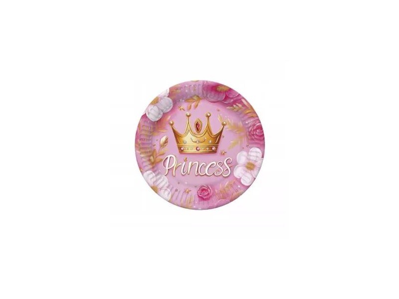 Korona mintás papírtányér 18 cm (8 db) - rózsaszín, arany
