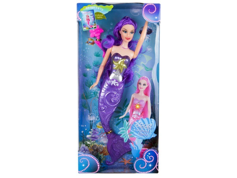 Világító sellő baba 30 cm — kék/világoskék/rózsaszín