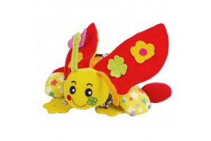 Katica plüss bébijáték csörgővel, rágókával és tükörrel