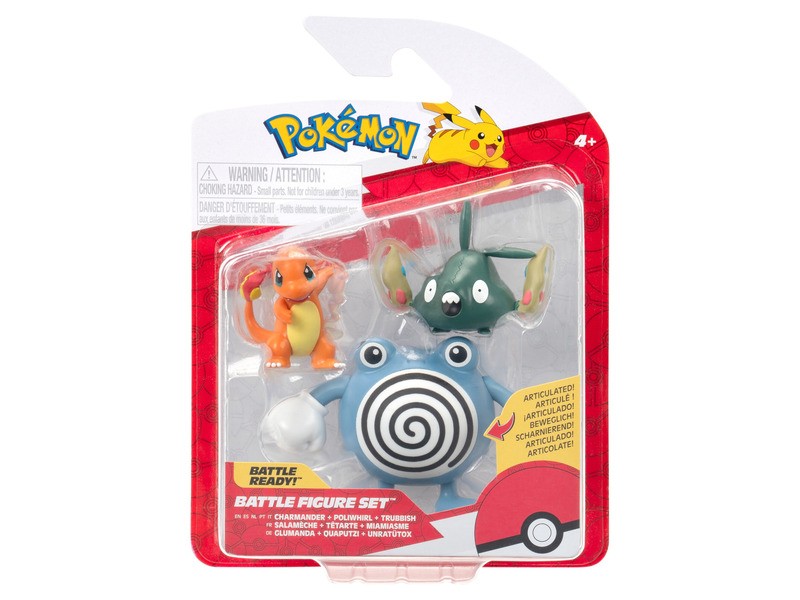 Pokémon figura csomag: Charmander, Trubbish és Poliwhirl