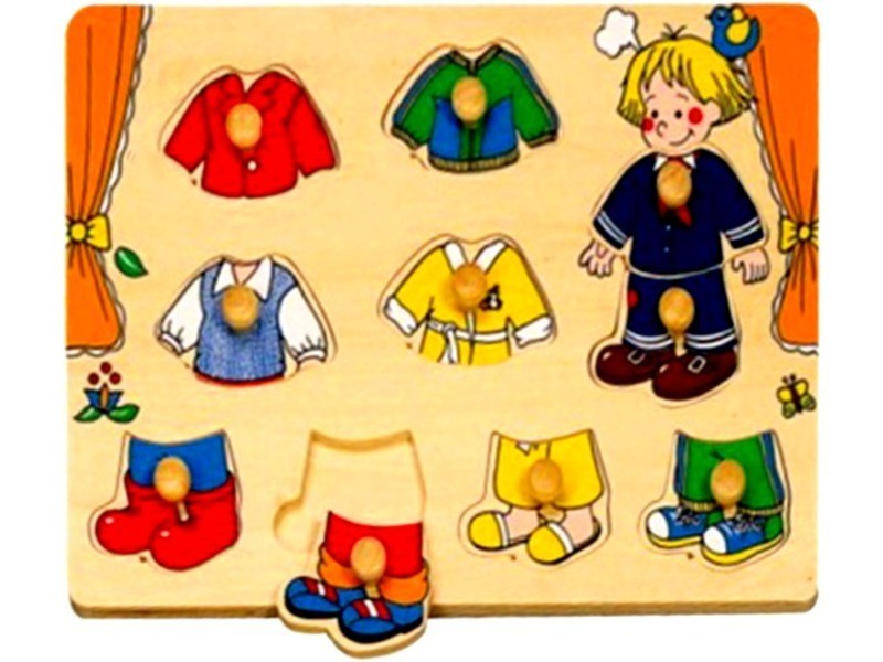 Fa öltöztető fiú kirakó - színes ruhadarabokkal