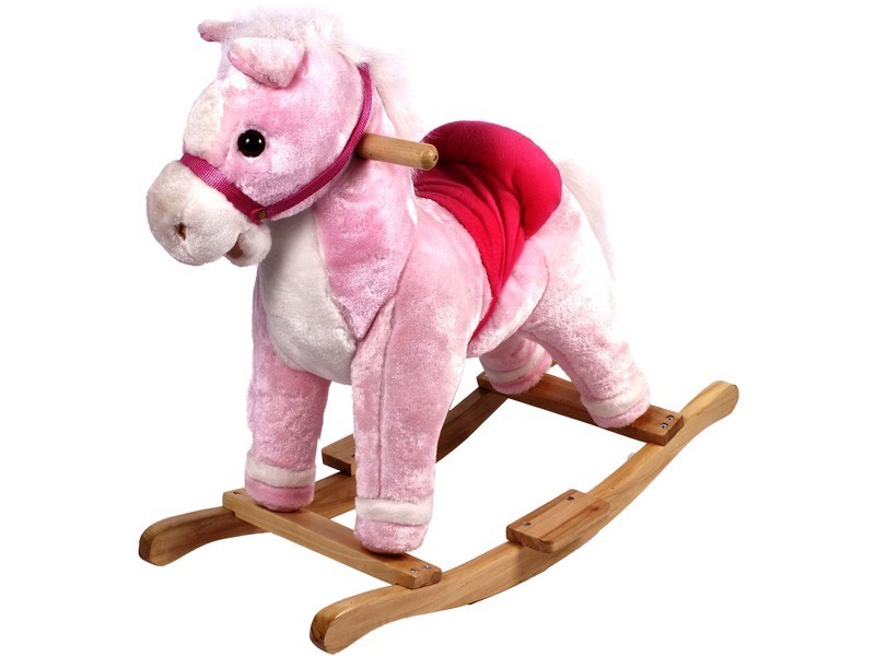 Rózsaszín puha hintaló – fa vázzal és markolatokkal