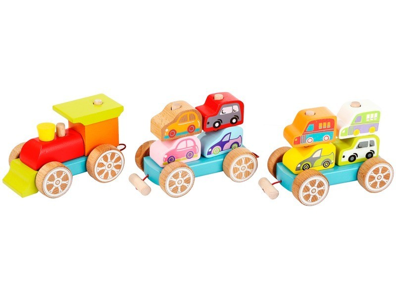 Cubika fa vonat kisautókkal - 38 db