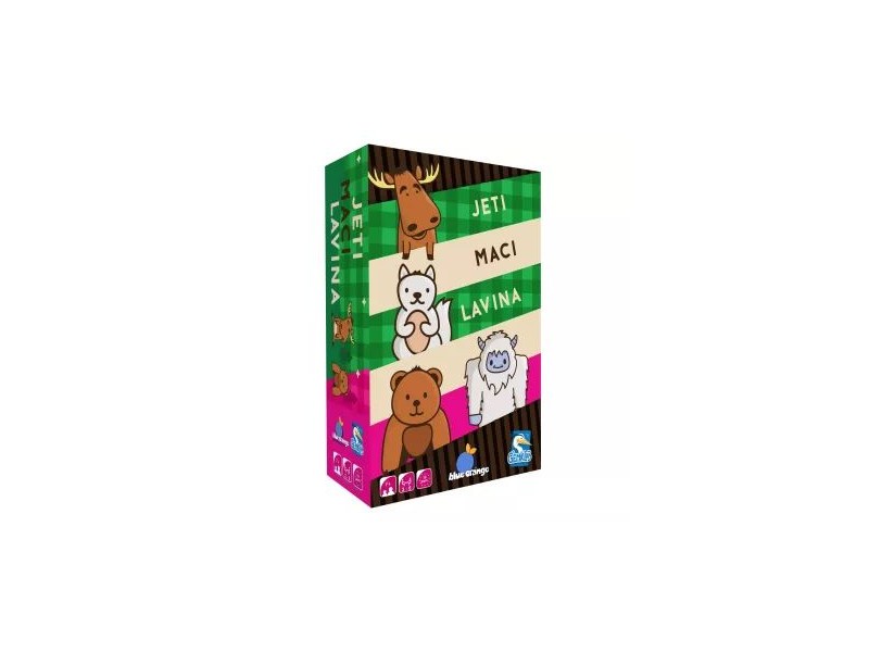 Jeti, maci, lavina társasjáték doboza és kártyái