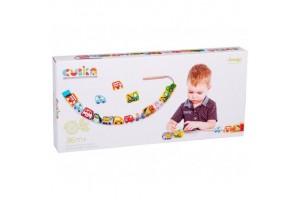 Autók fa gyöngyfűző készlet - színes fa autók