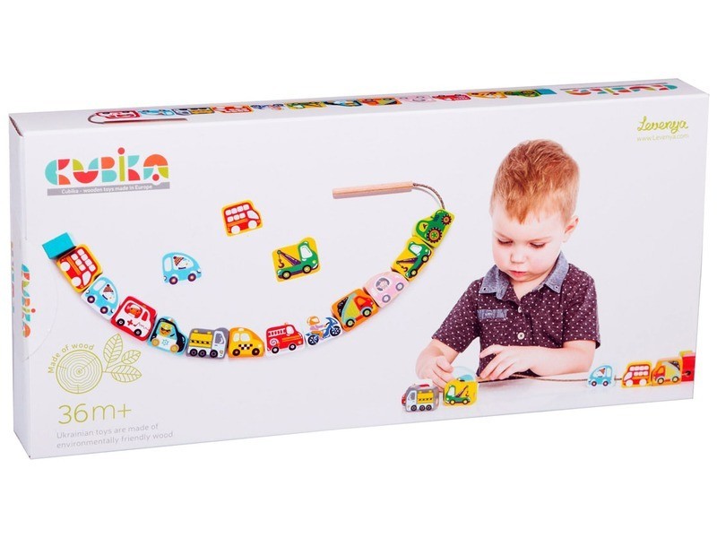Autók fa gyöngyfűző készlet - színes fa autók
