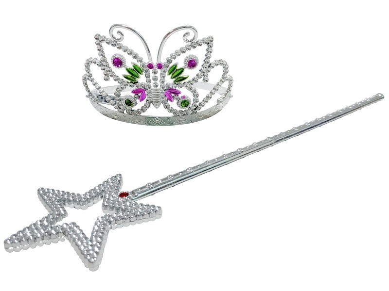 Varázspálca és pillangós tiara, ezüst ékkövekkel