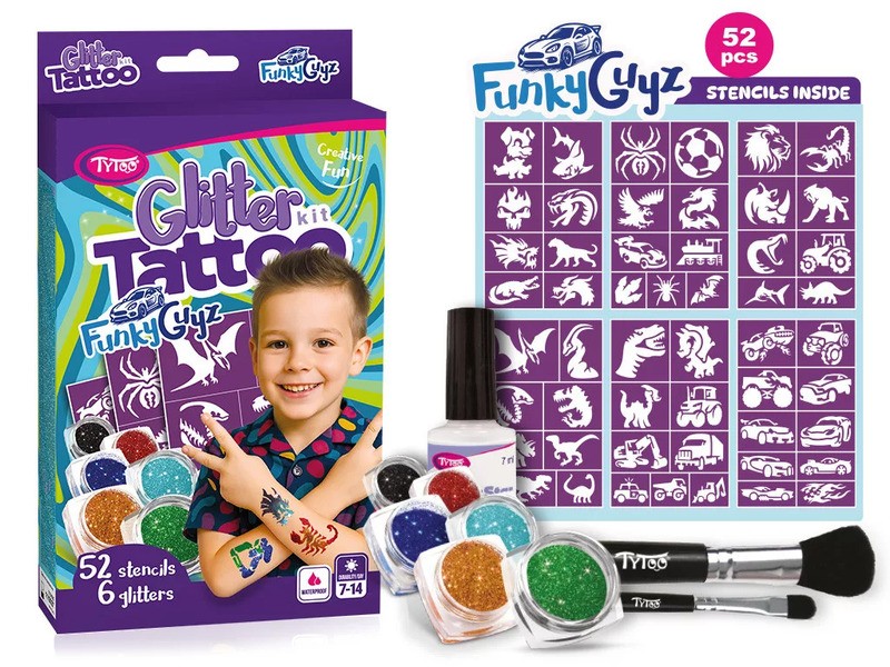 FunkyGuys csillámtetoválás szett - minták és csillámok