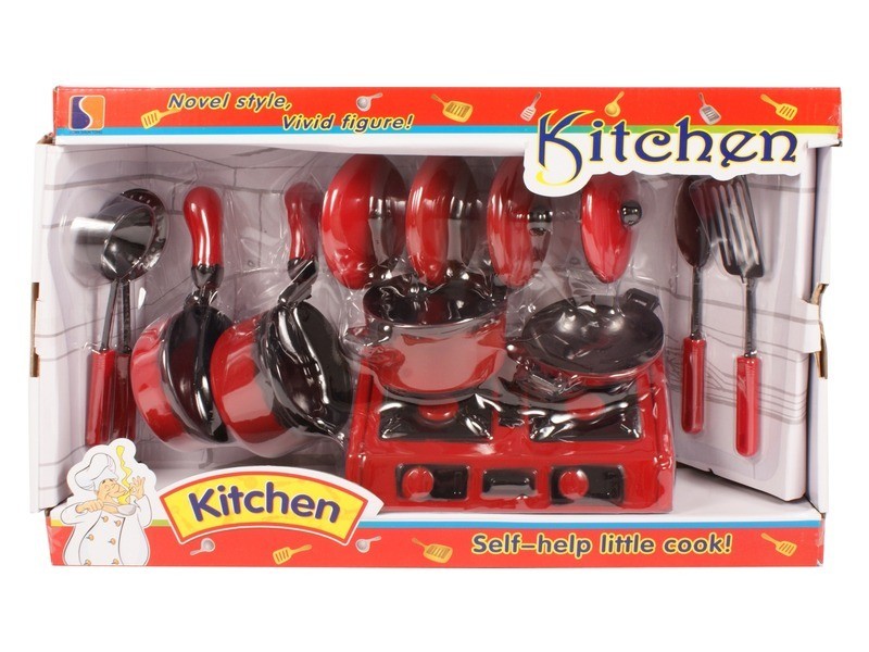 13 darabos piros edénykészlet tűzhellyel