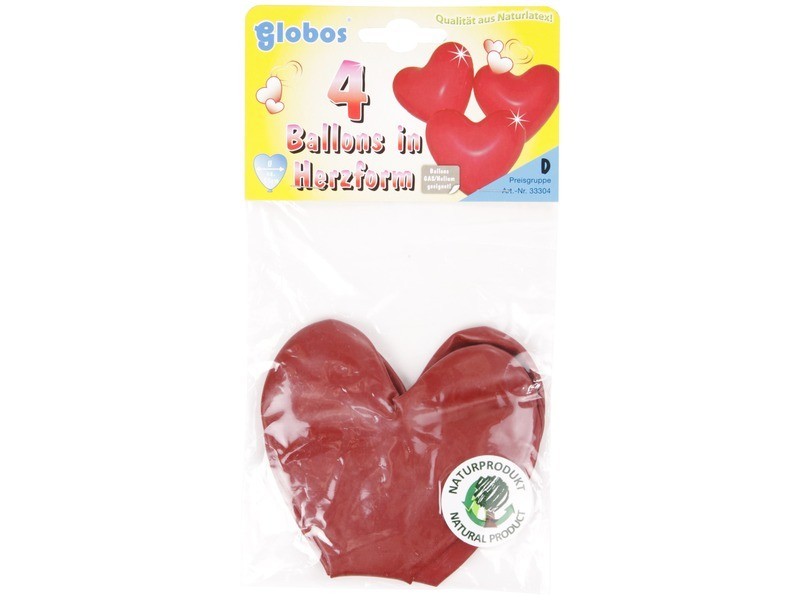 Piros szív alakú lufi 4 darabos készlet - 35 cm