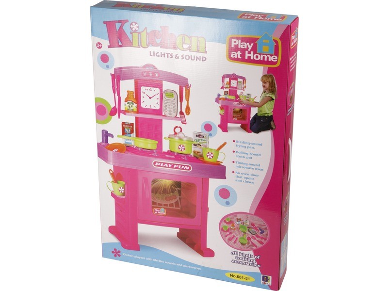 Rózsaszín játékkonyha 63 cm - világítás és hang