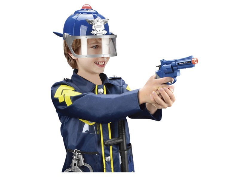 Gyermek rendőr jelmez: kabát + 7 kieg., zenél és világít