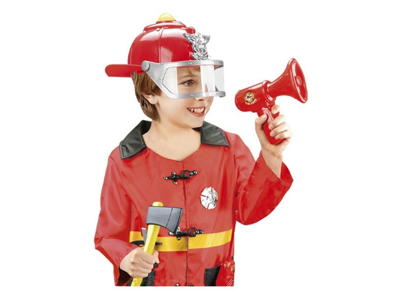 Zenélő és világító tűzoltó jelmez - kabát és 7 kiegészítő