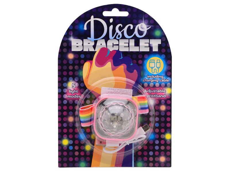 Diszkófény LED karkötő USB töltővel